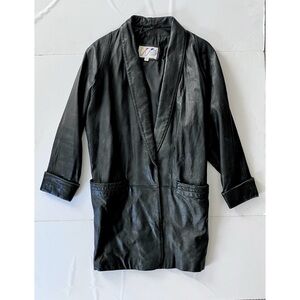 Vintage 80s/90s Wilson’s Black Leather Single-Lapel Mid-Length Jacket Men’s XS